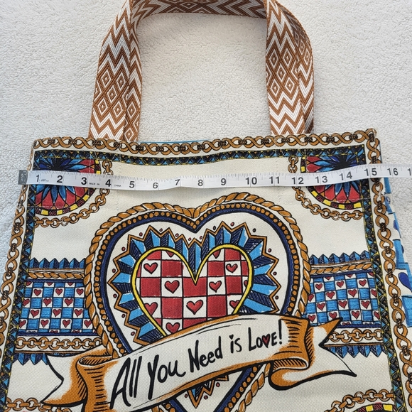 Brighton TC AR Canvas Tote All You Need Is Love with Weaved Handle NWOT - Picture 4 of 11